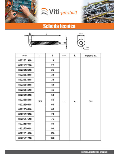 1 x Vite Per Lamiera Testa Cilindrica Bombata...