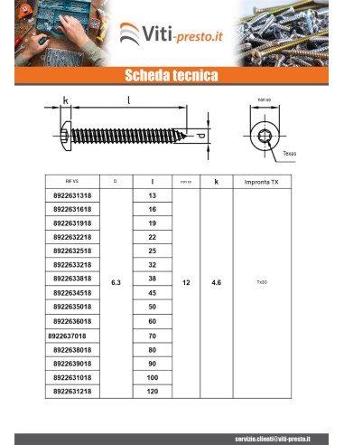 1 x Vite Per Lamiera Testa Cilindrica Bombata...