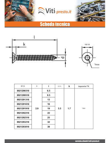 1 x Vite Per Lamiera Testa Forata 3,9 x 22 T15...
