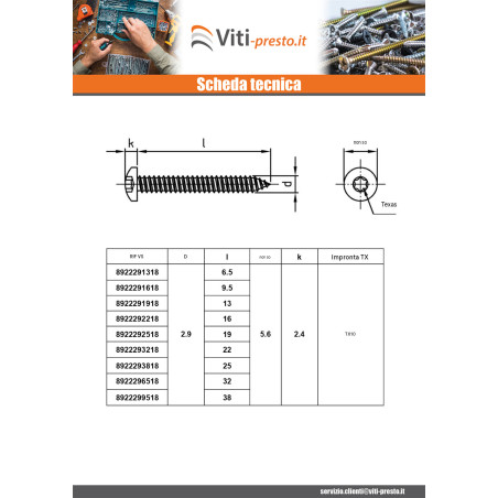 1 x Vite Per Lamiera Testa Cilindrica Bombata 4,2 x 32 T20 Acciaio Inox A4