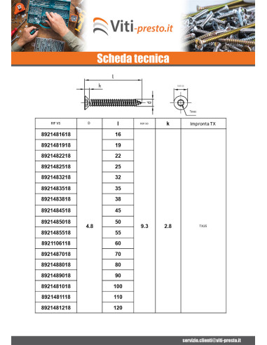1 x Vite Per Lamiera Testa Forata 5,5X100 T25...