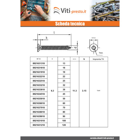 1 x Vite Per Lamiera Testa Forata 5,5X100 T25 Acciaio Inox A4