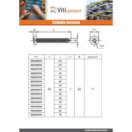 1 x Vite Per Lamiera Testa Cilindrica Bombata 4,2 x 45 T20 Acciaio Inox A4