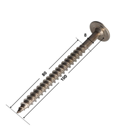 1 x Vite Per Legno Testa Cilindrica Acciaio Inox A2 8X100 Filettata Su 80 T40 Diametro Della Testa: 20