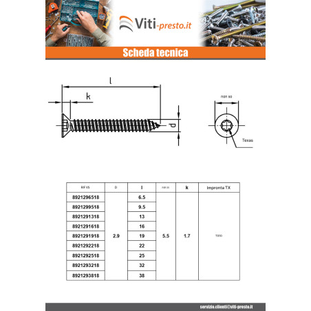 1 x Vite Per Lamiera Testa Forata 6,3 x 120 T30 Acciaio Inox A4