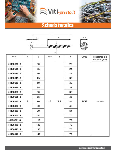 1 x Vite Per Legno Testa Cilindrica Acciaio...