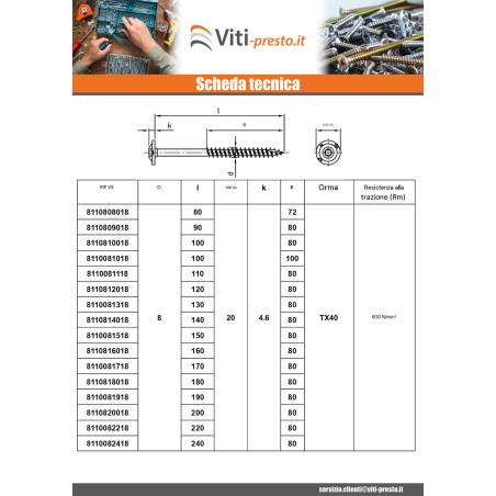 1 x Vite Per Legno Testa Cilindrica Acciaio Inox A2 6X220 Filettata Su 70 T25 Diametro Della Testa: 15
