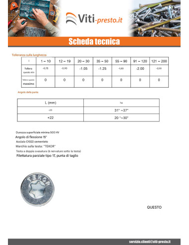 1 x Viti per legno TEKOR Testa Forata...