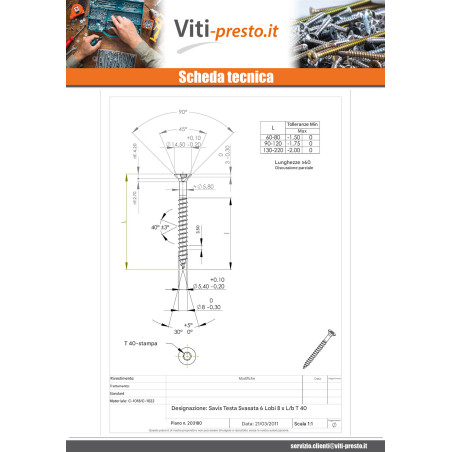 1 x Vite Per Legno E Truciolato Testa Forata T40 8X100 Filettata Su 60 Zincate