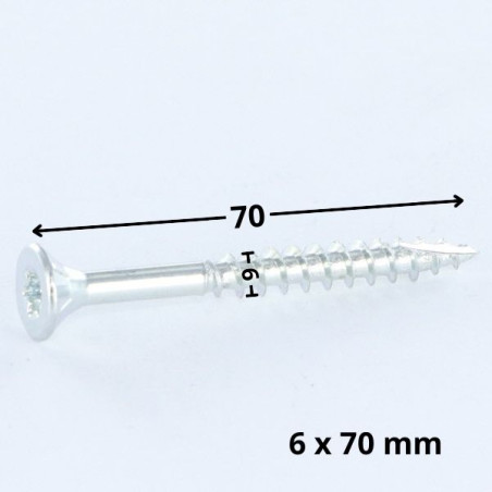 1 x Viti per legno TEKOR Testa Forata Dentellato 6X70 Filettata Su 42 T30 Zincate cut Chiodo Anti-Spacco 17