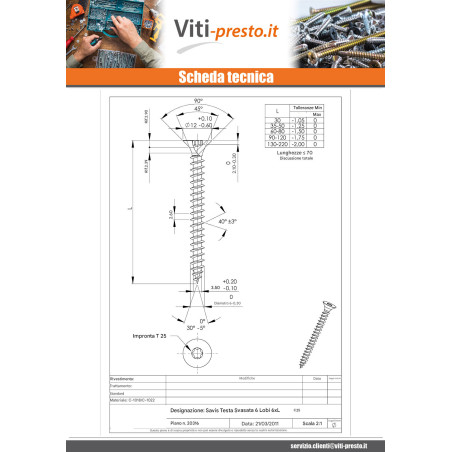 1 x Vite Per Legno E Truciolato Testa Forata T25 6X80 Filettata Su 48 Zincate