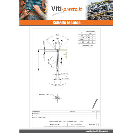 1 x Vite Per Legno E Truciolato Testa Forata T10 3X20 Zincate microviti
