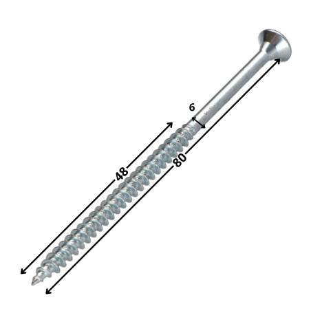 1 x Viti per legno TEKOR Testa Forata Dentellato 6X80 Filettata Su 48 T30 Zincate cut Chiodo Anti-Spacco 17