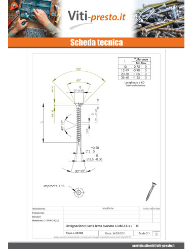 1 x Vite Per Legno E Truciolato Testa Forata...