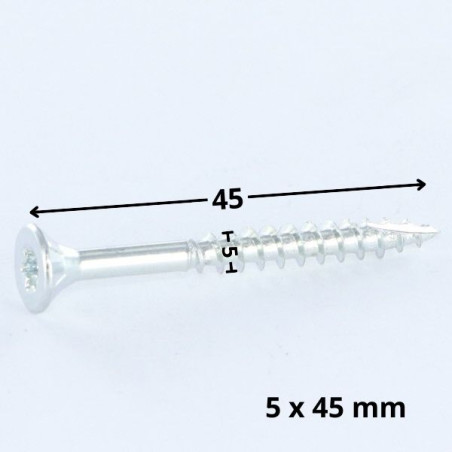 1 x Viti per legno TEKOR Testa Forata Dentellato 5X45 Filettata Su 27 T25 Zincate cut Chiodo Anti-Spacco 17