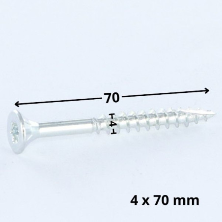 1 x Viti per legno TEKOR Testa Forata Dentellato 4X70 Filettata Su 42 T20 Zincate cut Chiodo Anti-Spacco 17