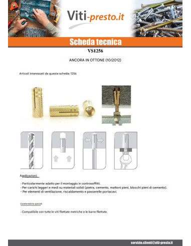 1 x Tassello Ottone 8X23 M6