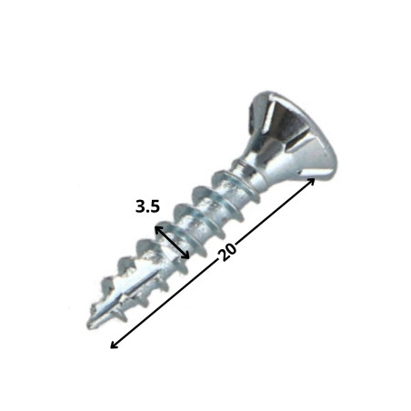 1 x Viti per legno TEKOR Testa Forata Dentellato 3,5X20 T15 Zincate Discussione completa cut Chiodo Anti-Spacco 17