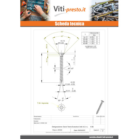 1 x Vite Per Legno E Truciolato Testa Forata T25 4,5X50 Filettatura Parziale Zincate