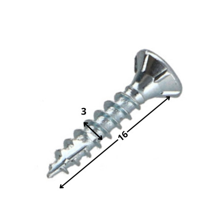 1 x Viti per legno TEKOR Testa Forata Dentellato 3X16 T10 Zincate Discussione completa cut Chiodo Anti-Spacco 17 microviti