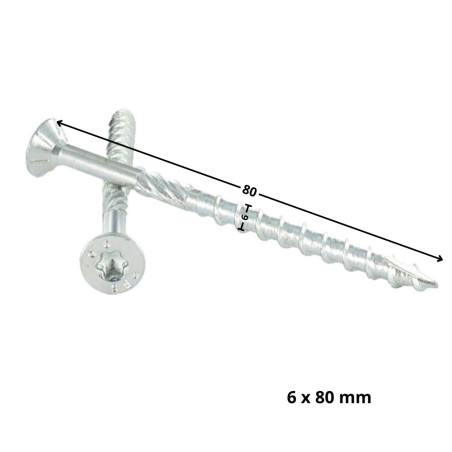 1 x Vite per telaio TEKOR Testa Forata Dentellato T30 6X80 Filettata Su 50 cut Chiodo Anti-Spacco 17 Zincate