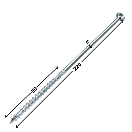 1 x Vite per telaio TEKOR Testa Forata Dentellato T30 6X220 Filettata Su 100 cut Chiodo Anti-Spacco 17 Zincate