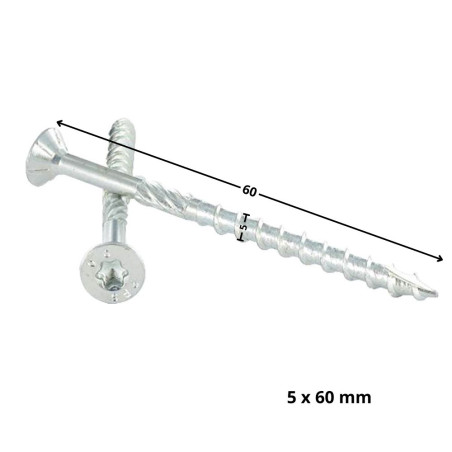 1 x Vite per telaio TEKOR Testa Forata Dentellato T25 5X60 Filettata Su 32 cut Chiodo Anti-Spacco 17 Zincate