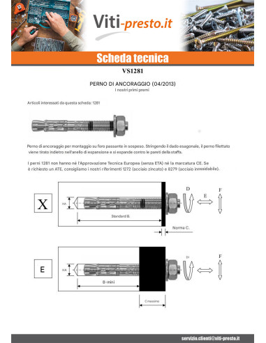 1 x Perno Ancoraggio M8X100 Zincate