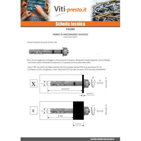 1 x Perno Ancoraggio M12X120 Zincate
