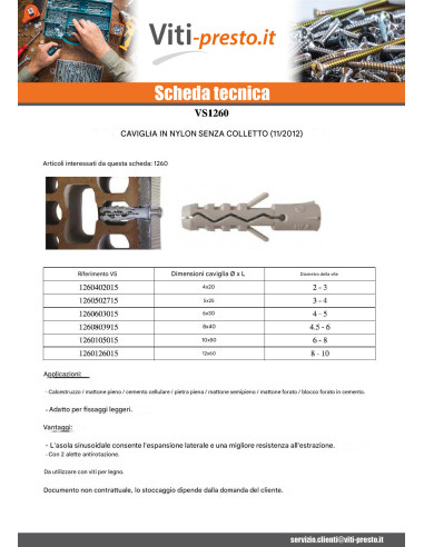 1 x Tassello Nylon 8X40 Senza Flangia