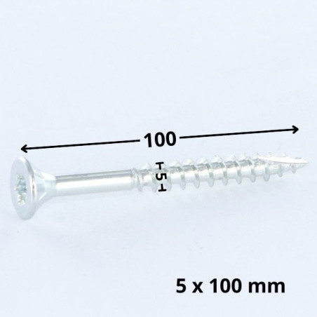 1 x Viti per legno TEKOR Testa Forata Dentellato 5X100 Filettata Su 60 T25 Zincate cut Chiodo Anti-Spacco 17