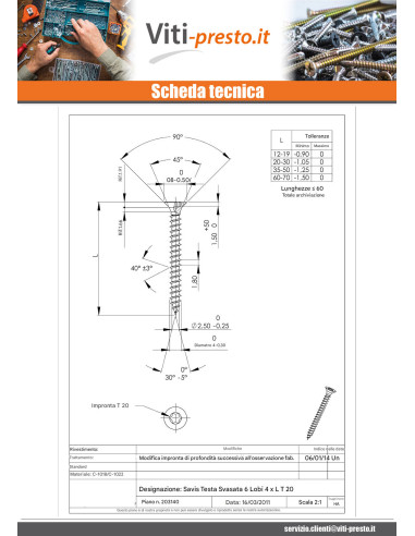 1 x Vite Per Legno E Truciolato Testa Forata...