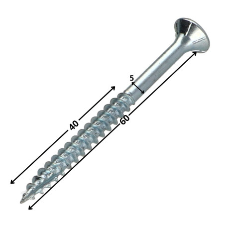 1 x Viti per legno TEKOR Testa Forata Dentellato Pozi PZ5 5X60 Filettata Su 40 cut Chiodo Anti-Spacco 17 Zincate