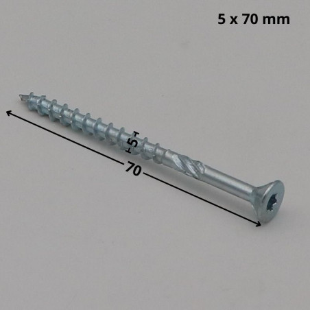 1 x Vite per telaio TEKOR Testa Forata Dentellato T25 5X70 Filettata Su 37 cut Chiodo Anti-Spacco 17 Zincate