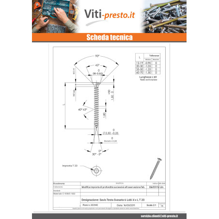 1 x Vite Per Legno E Truciolato Testa Forata T20 4x16 Zincate