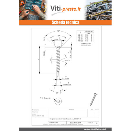 1 x Vite Per Legno E Truciolato Testa Forata T25 5X60 Zincate