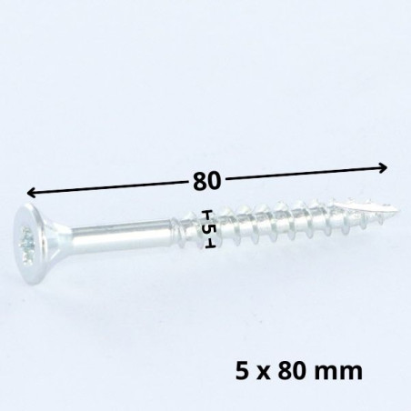 1 x Viti per legno TEKOR Testa Forata Dentellato 5X80 Filettata Su 48 T25 Zincate cut Chiodo Anti-Spacco 17