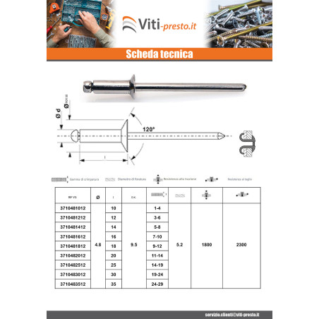 1 x Rivetto A Strappo Peel GOSTAR Barra Filettata Alluminio Acciaio Testa tonda standard 4.8X30 Nero