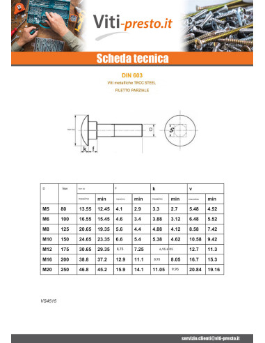 1 x Testa Poelier Con Colletto Quadrato M6X80...
