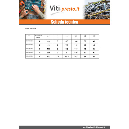 1 x Punta per crimpare la filettatura Passo Sinistro Acciaio Inox A4 Cavo 5 Lunghezza Totale 130