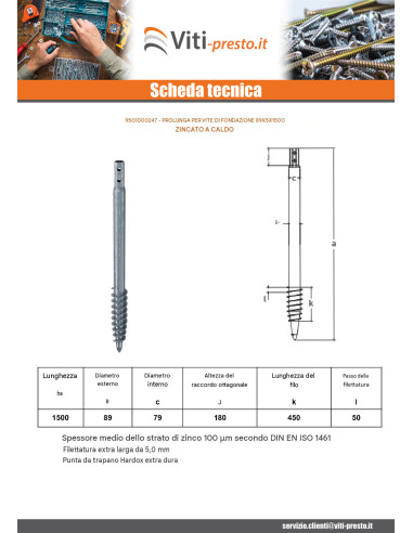 1 x Vite di fondazione 89X5X1500 Elevata...