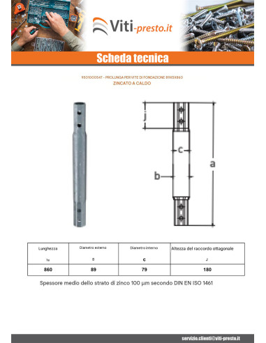 1 x Prolunga per viti di fondazione 89X5X860...