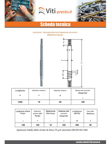 1 x Prolunga per viti di fondazione 76X3.6X1500...