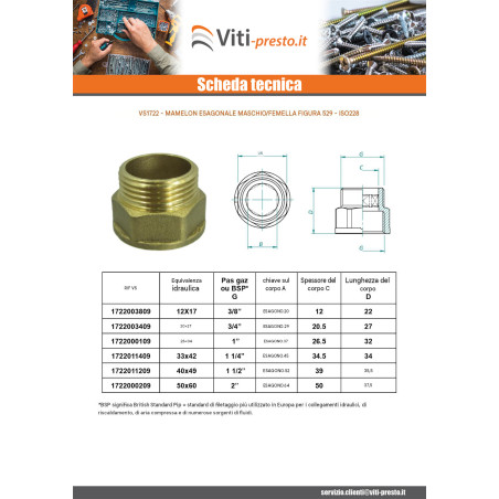 1 x Capezzolo esagonale Figura 529 Maschio/Femmina doppio esagono 15x21 (1/2") Ottone