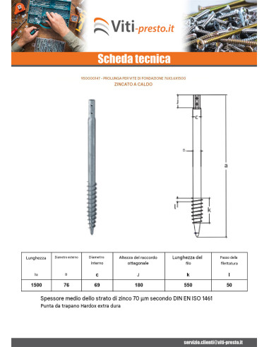 1 x Vite di fondazione 76X3.6X1500 Elevata...