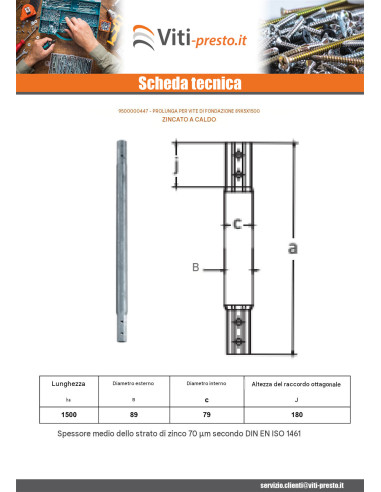 1 x Prolunga per viti di fondazione 76X3.6X1500...