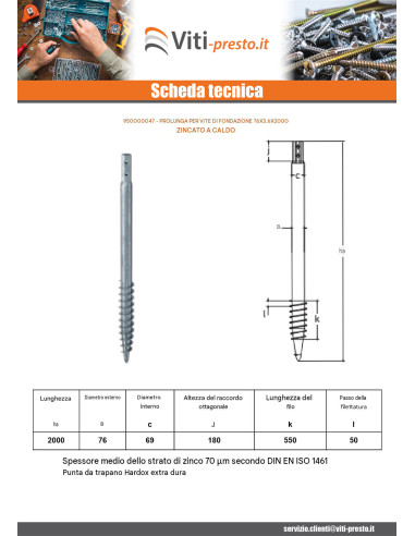 1 x Vite di fondazione 76X3.6X2000 Elevata...