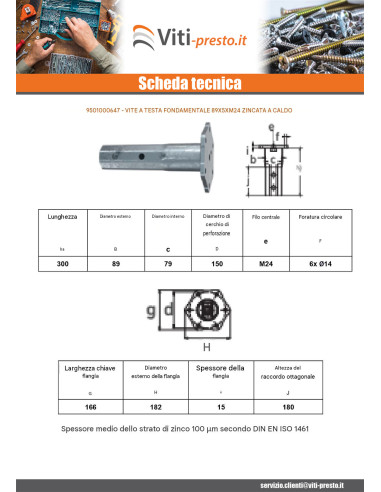 1 x Testa della vite di fondazione 89X5XM24...