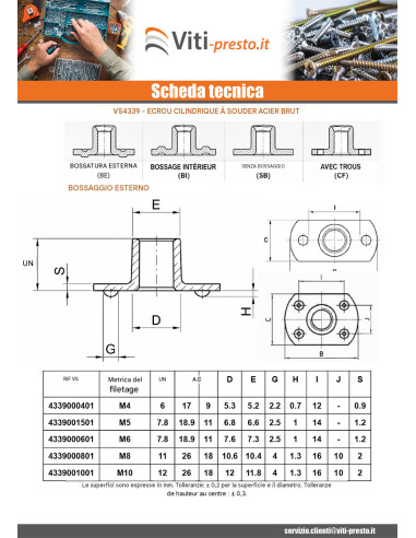 1 x Dado Cilindrico A Saldare M8 26X18 altezza...