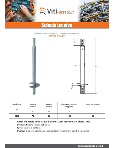 1 x Prolunga per viti di fondazione 76X3.6X1500...